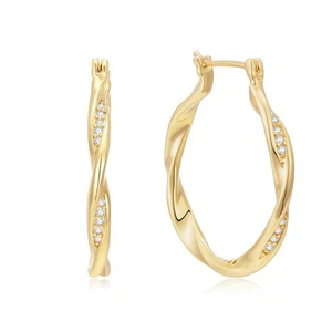 Hoop Earrings 14K Gold Earrings for Women Thick Large Diamond Hoops Earring T... - Bild 1 von 7
