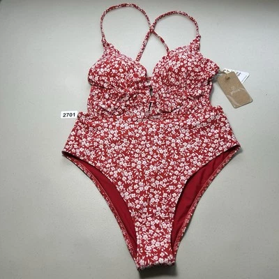 Nuevo traje de baño Berlook mediano rojo floral de una pieza Foto 1 de 4