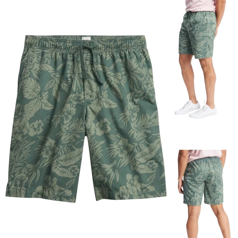 Pantalones Cortos GAP Para Hombre Fácil 9" Entrepierna Estampado Tropical Bolsillos con Cordón Verde Distrito Foto 1 de 1