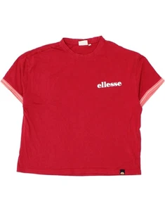 ELLESSE Womens Crop Oversized T-Shirt Top UK 10 Small Red Cotton JS03 - Picture 1 of 3