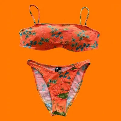 Bikini floral tropical naranja vintage años 90 Y2K PEQUEÑO parte inferior GRANDE top Foto 1 de 4