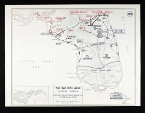WWII Map 123 Japan Philippine Campaign Bataan Battles Moron-Abucay Line Jan 1942 - Picture 1 of 2