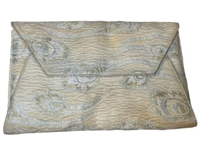 Trina Turk Clutch 11" Metallic Fabric Envelope Purse Formal Wedding Glam Preppy  - Image 1 of 4