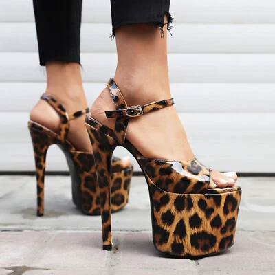 Sandalias de mujer súper plataforma sandalias finas de tacón alto con correa zapatos de leopardo para mujer Foto 1 de 4