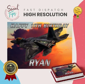 FIGHTER JET RECTANGLEPERSONALISED EDIBLE BIRTHDAY CAKE TOPPER DECORATION - Picture 1 of 1