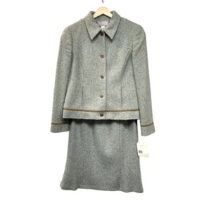 Liz Claiborne 2 Piece Fashion Wool Tweed Suit Set Green Grey Size 8 Women Dress - Picture 1 of 15