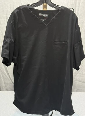 Grey’s Anatomy Barco  Black Scrub V Neck Shirred Back  Moisture Wicking Top XL - Image 1 of 4