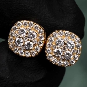 Pendientes pequeños de diamantes cultivados en laboratorio de 0,58 quilates en forma cuadrada de oro amarillo de 14 quilates VVS 0,58 quilates - Imagen 1 de 7