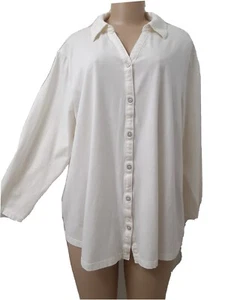 KIM ROGERS Curvy Collared Top, Button Down 3/4 Sleeve 100 % Cotton Ivory Size L - Picture 1 of 9