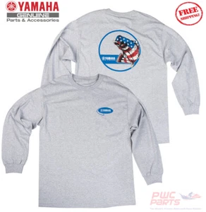YAMAHA Men’s PRO Fishing Patriotic Bass Long Sleeve Tee T-Shirt CRP-18LBS-GY - Picture 1 of 3