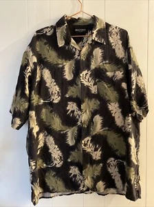 Brandini Mens 100% Silk Hawaiian Button Down Shirt Size XL BLACK GREEN vacation - Picture 1 of 6