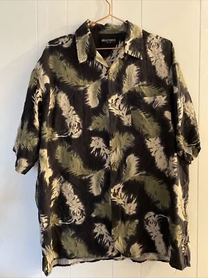 Camisa Brandini Para Hombres 100% Seda Hawaiana Con Botones Talla XL NEGRA VERDE Vacaciones Foto 1 de 4