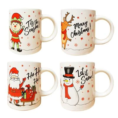 MAD ABOUT MUGS Christmas Mugs Set of 4 Festive Party Xmas Mugs Home Kitchen Tea Coffee Cups