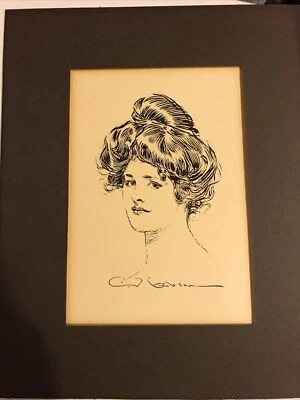 VICTORIAN Woman Lambert Product  Gibson Print? AS IS! Ink Card Portrait Decor - Image 1 of 4