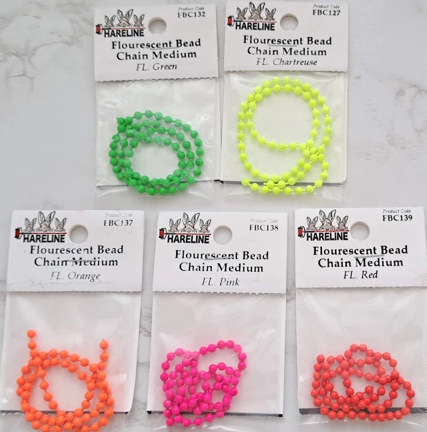 Cadena de cuentas fluorescentes Hareline ojos medianos 5 colores diferentes para elegir Foto 1 de 2