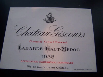 étiquette vin chateau giscours 1938 grand cru classé wine label wein etikett - Photo 1/3