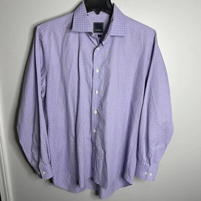 Camisa de hombre David Donahue talla 17 34/35 púrpura a cuadros manga larga botones Foto 1 de 4
