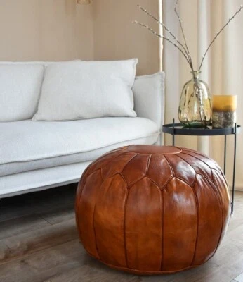 Pouf Marroquí De Cuero De Alta Calidad Hecho Y Cosido A Mano Relleno XL 60x40 - Imagen 1 de 3