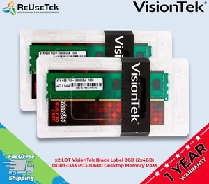 x2 LOT VisionTek Black Label 8GB (2x4GB) DDR3-1333 PC3-10600 Desktop Memory RAM - Picture 1 of 12
