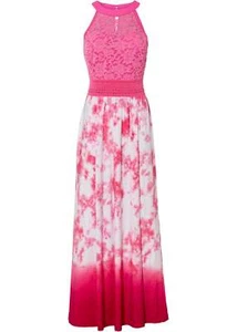 Neu Maxikleid mit Spitze Gr 36 Pink Weiss Bedruckt Damen Maxi-Kleid Ärmellos - Bild 1 von 1