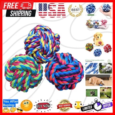 Durable Cotton Rope Chew Toy for Small Dogs & Cats - 3 Pack Colorful Balls - Image 1 of 4