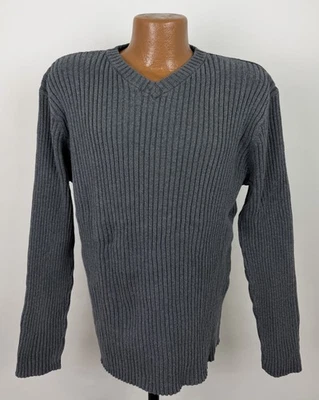 Vintage Ribbed Sweater Mens XL Faded Charcoal Gray Cotton Knit 90s Y2K Cyber Dad - Image 1 of 4
