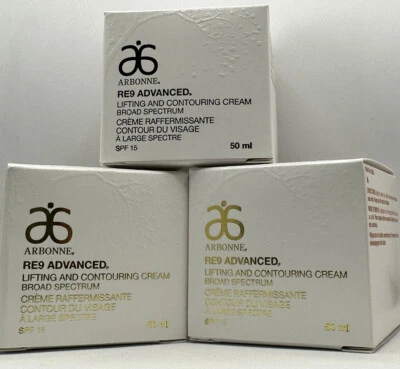 3x Arbonne Re9 Advanced Lifting & Contouring Cream Broad Spectrum SPF 15 ~ 50ml