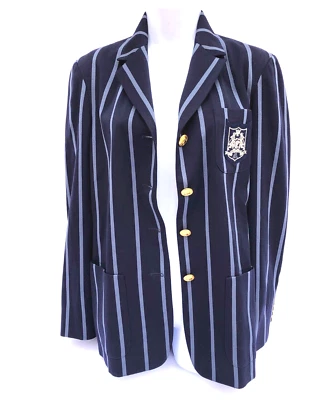 Ralph Lauren Vintage Navy + Blue Stripe Gold metal Preppy School Girl Blazer 12 - Image 1 of 4
