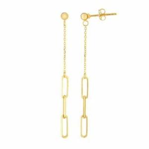2 1/16" Dangle Paperclip Drop Earrings Real 14K Yellow Gold 1.2gr - Picture 1 of 2