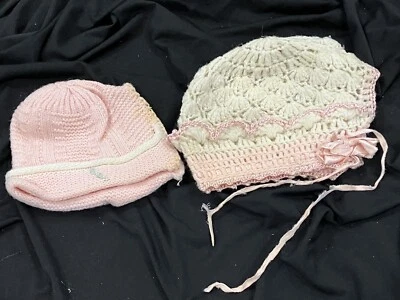 Lote 2 Gorros Bebé Vintage Rosa Marfil Foto 1 de 4