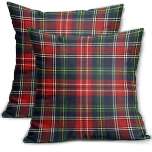 Christmas Plaid Pillow Covers 18x18 Set of 2 Red Green Blue Xmas Buffalo Plai... - Picture 1 of 8