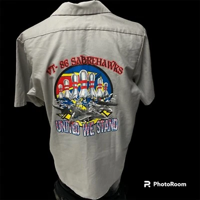 Camisa De Colección Años 70 Red Kap VT 86 SABREHAWKS USN Militar Marina de los Estados Unidos Equipo BOWLING L Foto 1 de 4