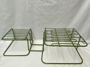 Vtg Retro Avocado Green Rubber Wire Dish Cup Saucer Plate Stand Rack Organizer