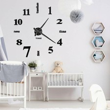 OROLOGIO DA PARETE 3D ADESIVO MODERNO GRANDE MURO DECORAZIONE CASA HOTEL UFFICIO