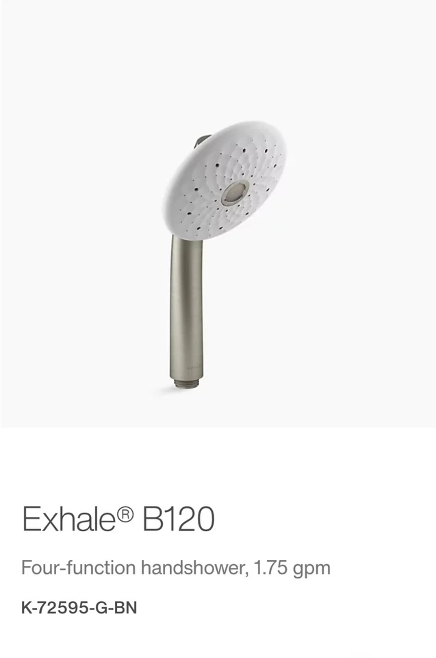 Chuveiro de mão KOHLER EXHALE B120 QUATRO FUNÇÕES, 1,75 GPM K-72595-G-BN NÍQUEL ESCOVADO - Imagem 1 de 1