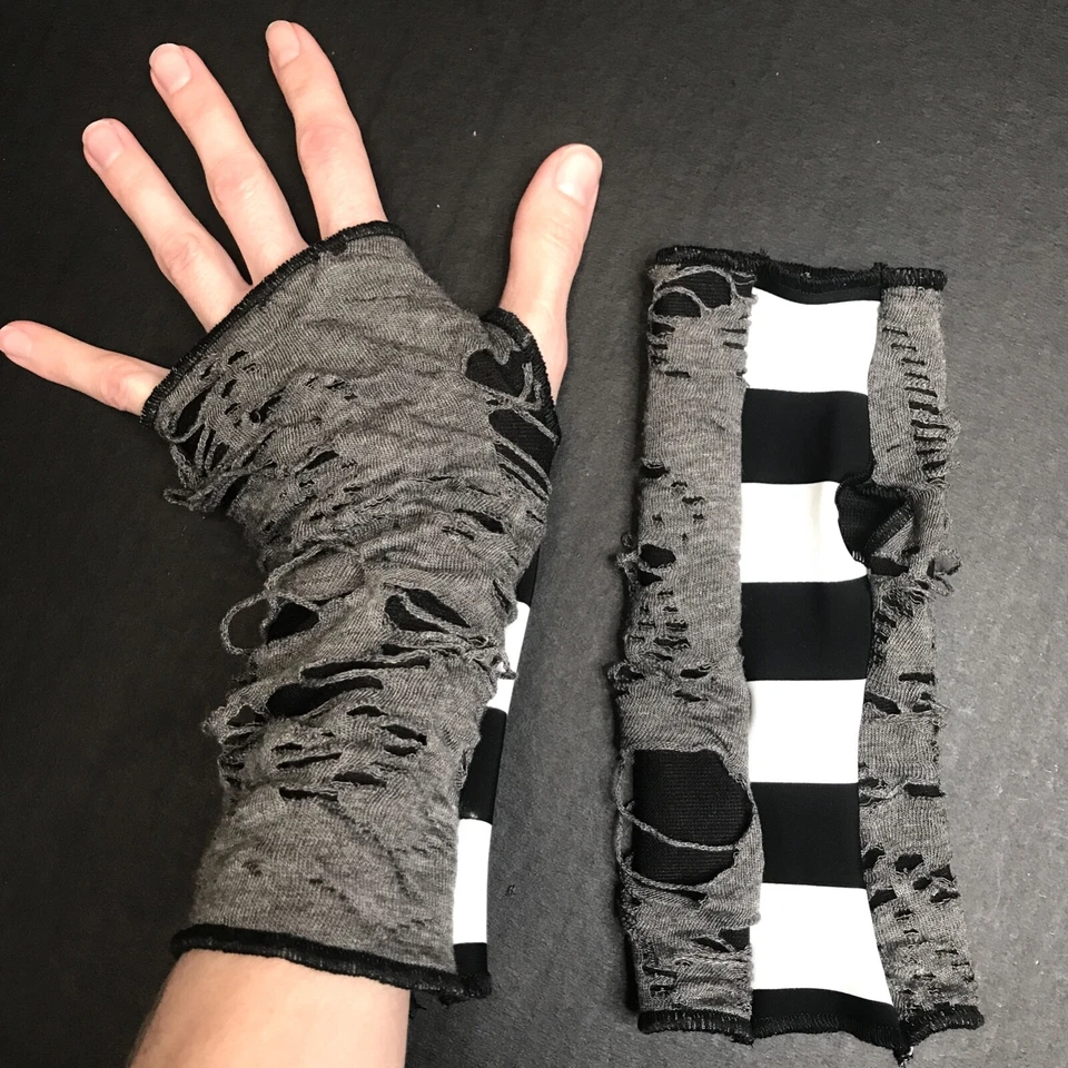Guantes Reciclados Negro Momia Calentadores de Manos Gris Rayas Cubiertas de Brazo Para Hombres Zombie Y2k Foto 1 de 4