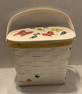 Vintage Butterfly Basket handbag hand made wooden White lined purse Handbag - Image 1 of 4