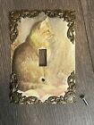 Victorian Cat Switch Plate,Steel,Scrolled Bronze Edges,Made In Usa