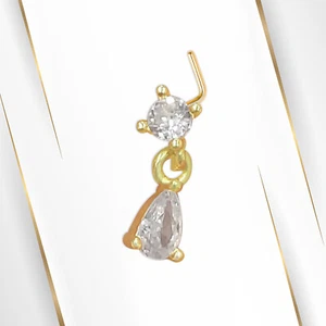 Dangle Teardrop CZ Prong Set L Shaped 6mm Nose Stud 20G - Sold Individually - Picture 1 of 5