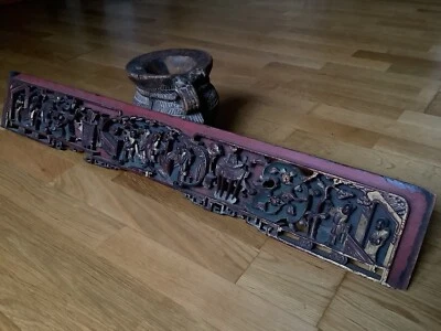 37’ Antique Chinese Emperor Carved Gold Gilt Panel Art Wood Raised Hollow Relief - Image 1 of 4