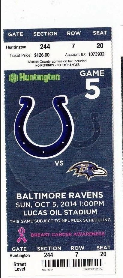 2014 INDIANAPOLIS COLTS VS BALTIMORE RAVENS TICKET STUB 10/5 NFL ANDREW LUCK - Image 1 of 1