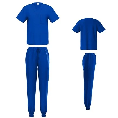 Unisex STRETCH Jogger Scrub Set Solid V-Neck Top Men Women Medical Nurse Uniform - Image 1 of 4