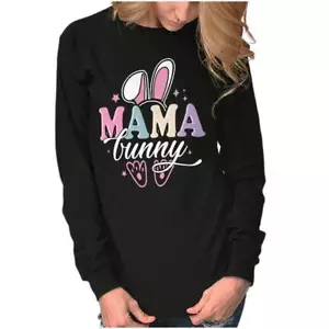 Cute spring Easter Rabbit Ears Mama Bunny Long Sleeve T Shirt Tees For Women - Picture 1 of 7