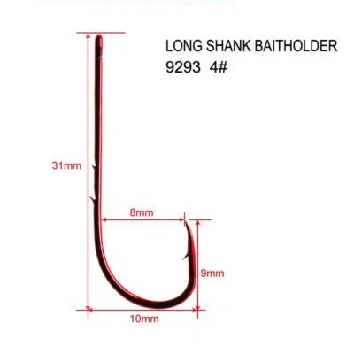 100XHigh Quality Long Shank Bait holder Fishing Hooks RED Size 4#,Fishing Tackle - image 1 of 3