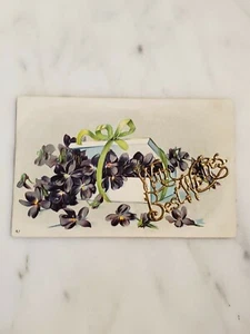 Antique Postcard With Best Wishes Featuring Violets - Picture 1 of 5