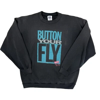 Vintage 90s Levi's 501 Sweatshirt Black/Grey XL Button Your Fly Crewneck USA - Image 1 of 4