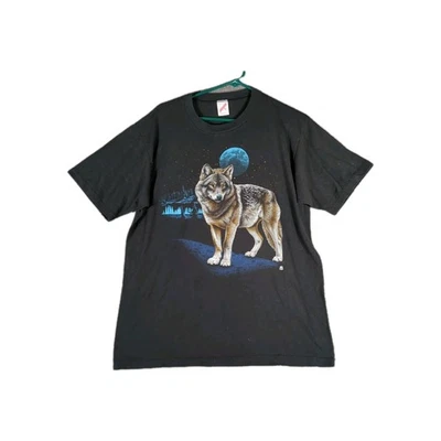 Camiseta vintage LSJ Sportswear Wolf Moon negra XL hecha en EE. UU. negra 1987 Foto 1 de 4