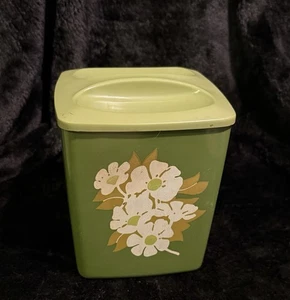 Vintage 1970's Plastic Daisy Kitchen Canister Avocado Green - Picture 1 of 9
