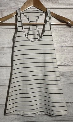 Pulôver Lululemon listrado regata tamanho 4 racerback creme preto cinza navalha - Imagem 1 de 4