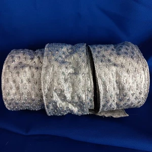Menge 3 Holiday Time Rollen Drahtkante Glitzer Silber Band 5 Yards x2,5" - Bild 1 von 3